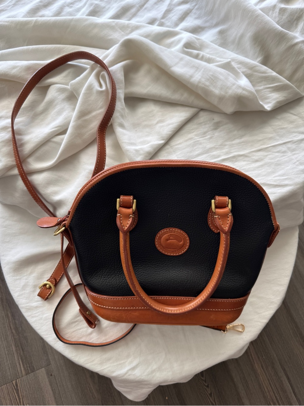 Classic, Vintage Dooney & Burke Black and Cognac Leather Satchel